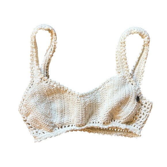 She Made Me Essential Crochet Crop Bikini Top in Ivory - Picture 1 of 5